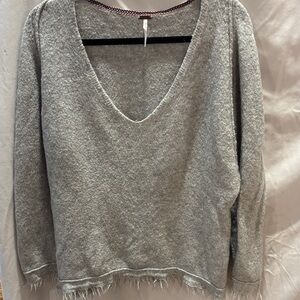 Free People Gray Sweater with Red Chevron Trim